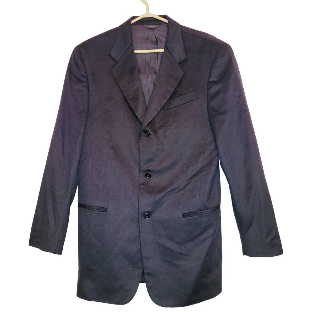 Donna Karan mens black 100% cashmere three button blazer jacket size 40 Long